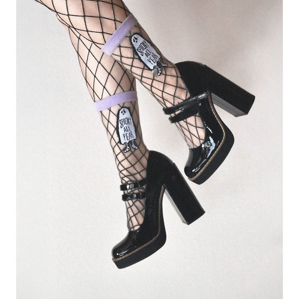 Ectogasm - Sheer "Spooky All Year" Ghost Socks - Multicolours
